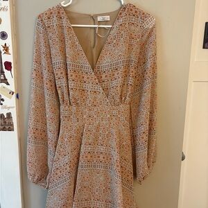 Japna Pink Long Sleeve Plunge Sundress